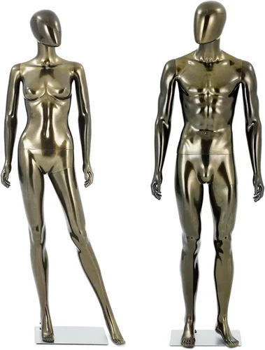 Vista 4 de Maniquí masculino y femenino de cuerpo completo de bronce, 2 piezas de maniquíes ajustables soporte de maniquíes realistas juego de exhibición