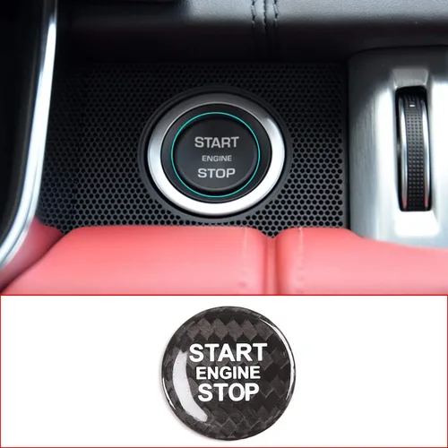 Vista 2 de Para Land Rover Real Carbon Fiber Car Engine Start Stop Switch Botón Cover Trim (Negro)
