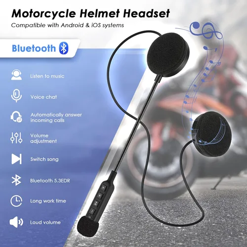 Vista 2 de Auriculares Bluetooth 5.3 para casco de motocicleta con batería de 900 mAh, auriculares inalámbricos para exteriores manos libres, control