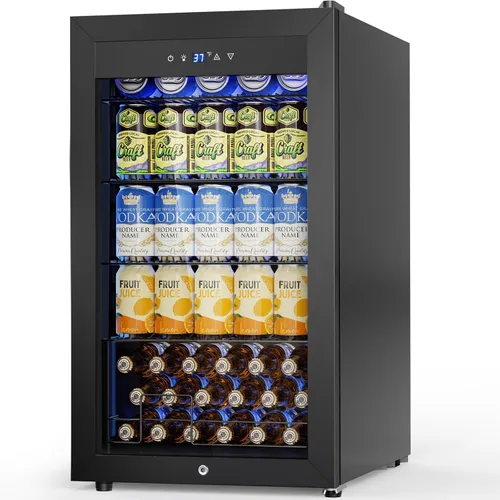 Vista 10 de Velivi Mini refrigerador con puerta de cristal, nevera pequeña, escritorio, enfriador de bebidas con cerradura para bebidas de cerveza, 1.4 pies