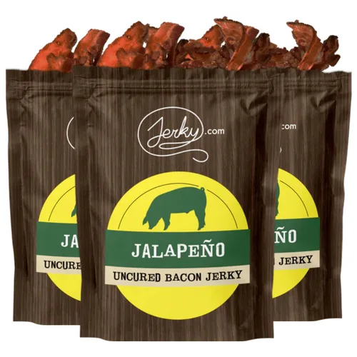 Vista 4 de Barbecue Bacon Jerky - Hecho con tocino real - mundialmente famoso, cecina de tocino en lotes pequeños - Bolsa de 1.75 onzas