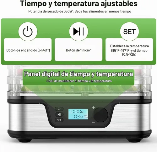 Vista 3 de Electactic Deshidratador de alimentos de 5 bandejas con temporizador de 72