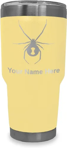 Vista 8 de LaserGram Vaso aislado al vacío de 20 onzas, araña viuda negra, grabado personalizado incluido (negro)