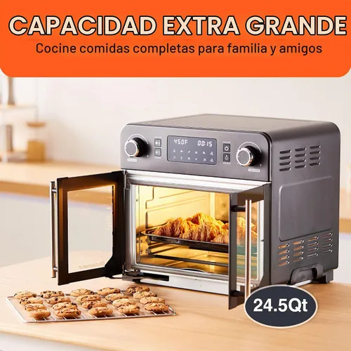 Vista 3 de Elite Gourmet EAF9010B Exterior Completamente de Acero, Horno de Convección de Puerta Francesa de 24.5 Qt. para Encimera, Capacidad Extra Grande