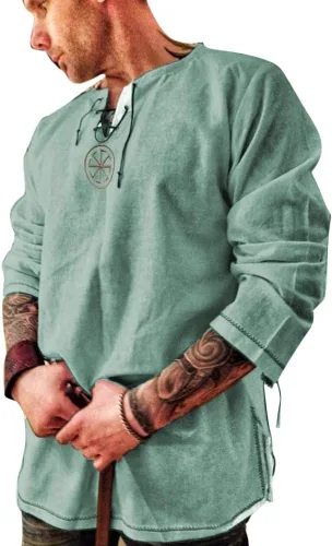 Vista 9 de Camisa de hombre de moda de algodón y lino de manga larga, color liso, étnica, para la playa o yoga