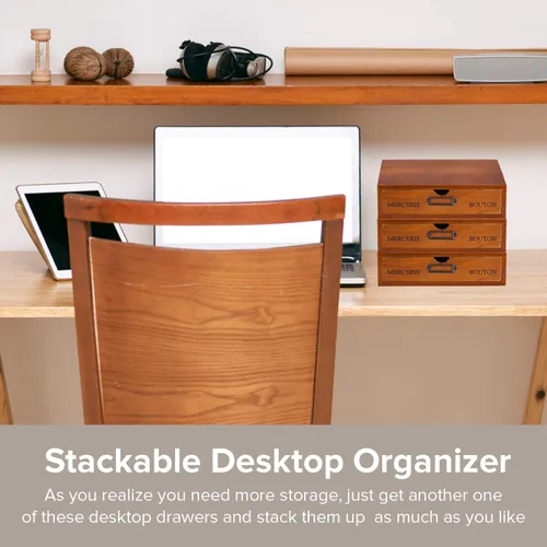 Vista 5 de Mueble de madera con un solo cajón, soporte de monitor de madera maciza para organización y almacenamiento de escritorio, organizador de escritorio