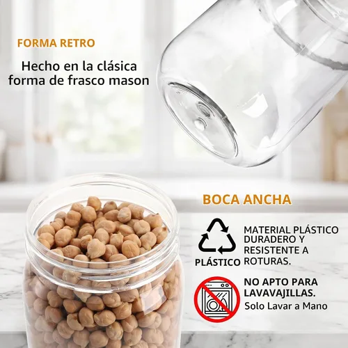 Vista 3 de Tebery Paquete de 12 tarros de plástico transparente con tapas de una pieza, vaso de cóctel Mason de 16 onzas, tarro de bebida inastillable 16Oz-12