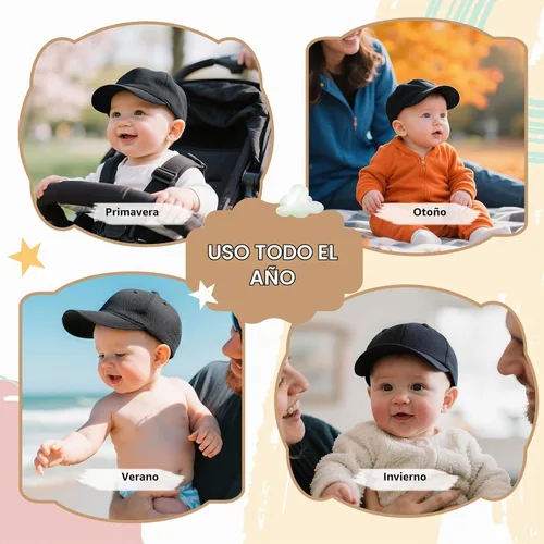 Vista 5 de Durio Gorra de béisbol para bebé, UPF 50+, con espalda elástica, 0-12 meses Un negro