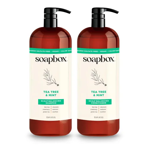 Vista 12 de Juego de Champú y Acondicionador de Argán Soapbox, Voluminizador, Vegano, Protege el Color, Libre de Sulfatos Agresivos y Siliconas, 1 Litro Cada
