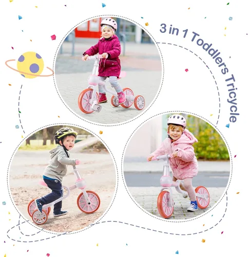 Vista 6 de XIAPIA Bicicleta 3 en 1 para Niños Pequeños de 2-4 Años Niña Niño, Triciclo para Niños con Asiento Ajustable, Pedal Desmontable y Ruedas