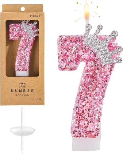 Vista 17 de PHD CAKE Velas con números de cumpleaños, velas de cumpleaños de corona rosa para pastel, velas con purpurina número 0 con lentejuelas para niñas