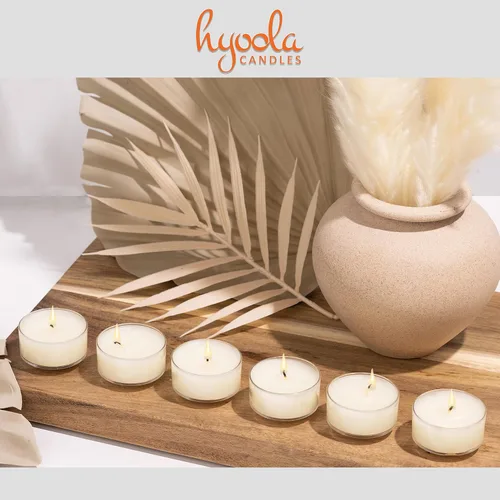 Vista 5 de HYOOLA Velas aromáticas de vela – Taza transparente – Velas perfumadas de vainilla – 6 horas de tiempo de combustión – Paquete de 15 – Fabricado