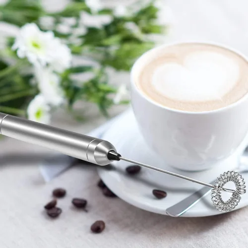 Vista 6 de Espumador de leche eléctrico de mano, mini máquina mezcladora portátil de acero inoxidable táctil de mano mezclador de café con pilas espumador