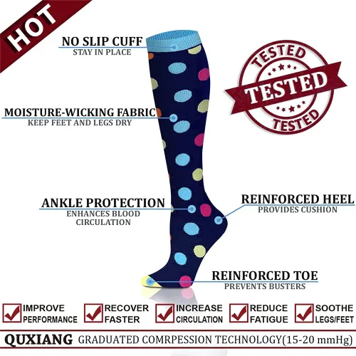 Vista 3 de QUXIANG - Calcetines de compresión de cobre para mujeres y hombres (8 pares), lo mejor para correr, ciclismo, atletismo, 15-20 mm Hg