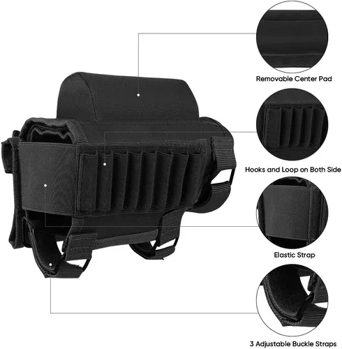 Vista 5 de AIRSSON Soporte táctico para mejillas de rifle con 2 bolsas Molle para 8 cartuchos en rejilla y 2 almohadillas de mejilla de diferentes alturas