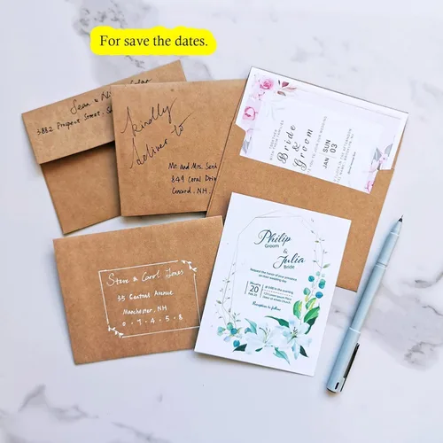 Vista 7 de 500 piezas de sobres de invitación A2 en marrón kraft, autoadhesivos, con solapa cuadrada, 4 3/8 x 5 3/4, sobres de RSVP, sobres de devolución, 100