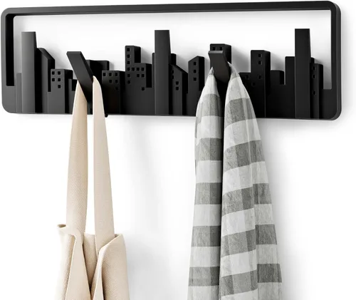 Vista 3 de Umbra Skyline Multi Hook - Arte de pared moderno con ganchos de 5 libras para abrigos, bufandas y bolsos, color gris