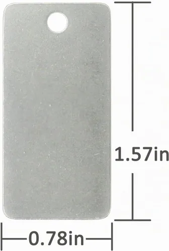 Vista 2 de StayMax Paquete de 50 etiquetas rectangulares de acero inoxidable con grabado en blanco con un agujero