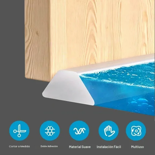 Vista 5 de Presa de agua para umbral de ducha, barrera impermeable de silicona autoadhesiva para baño y cocina, ducha, protector de agua para separación seca