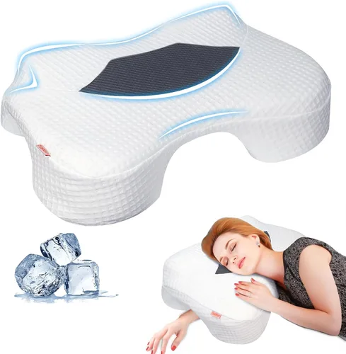 Vista 8 de Almohada para dormir de lado con orificios para los brazos, almohada de espuma viscoelástica para alivio del dolor cervical de cuello, hombros
