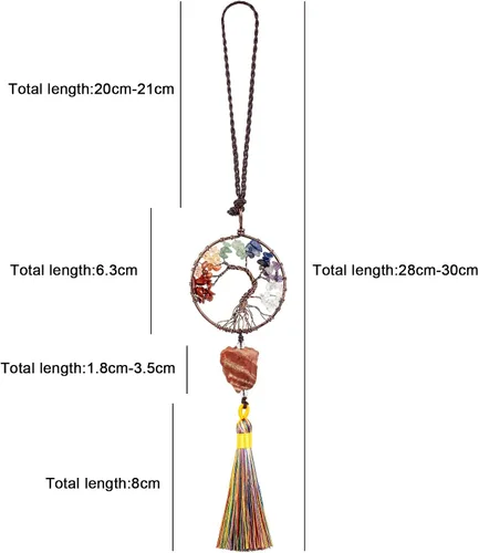 Vista 2 de rockcloud Adorno colgante de árbol de la vida de 7 chakras con borla de piedra cruda irregular para pared, automóvil, hogar, boda, jaspe rojo
