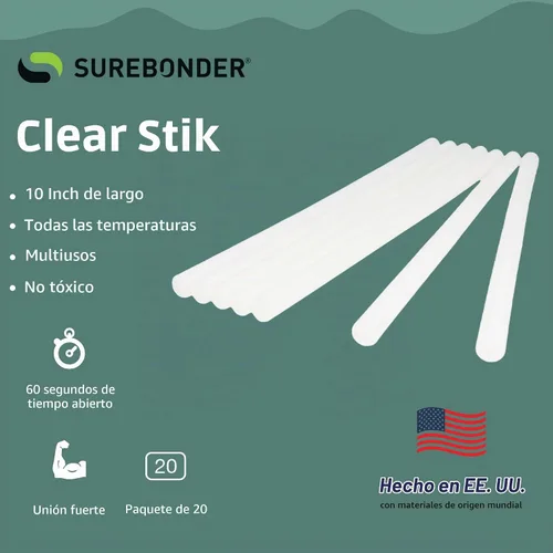 Vista 3 de Surebonder Barras de pegamento caliente transparentes multiusos de tamaño completo de 10 pulgadas, paquete de 20