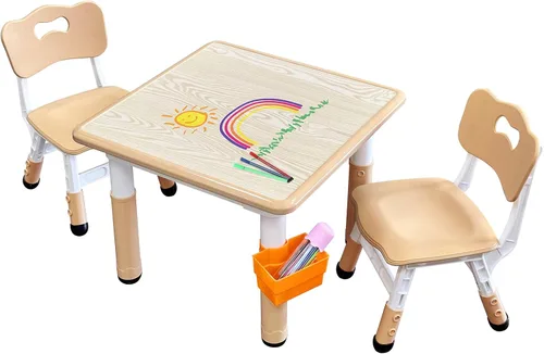 Vista 15 de Juego de mesa y silla para niños, juego de mesa y sillas para niños, altura ajustable, patas y organizador de mesa antideslizantes, escritorio