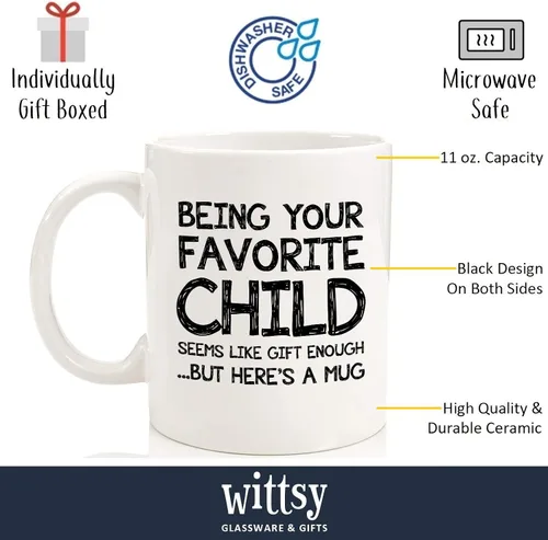 Vista 2 de Taza de café divertida con texto en inglés "Being Your Favorite Children" – Regalos de broma para mamá de parte de hijo, hija y niños, los mejores