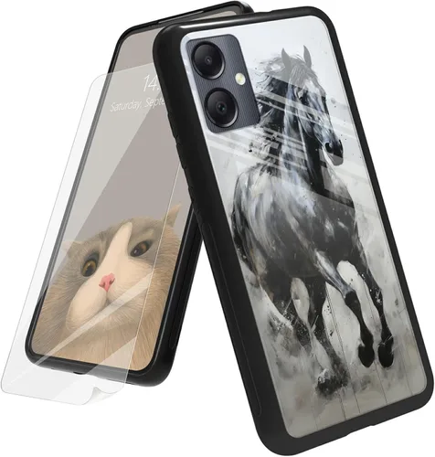 Vista 73 de Funda para Samsung Galaxy A12 5G con protector de pantalla, parte trasera de vidrio templado + TPU de silicona suave que absorbe los golpes