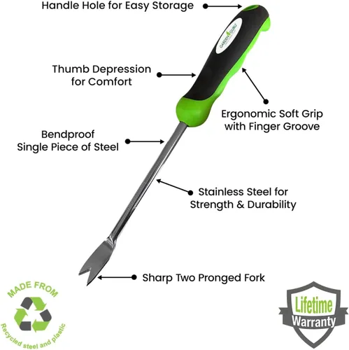 Vista 3 de Garden Guru Herramienta Quitadientes de León con Mango Ergonómico - Extractor de Malezas de Acero Inoxidable para Plantar, Deshierbar, Cuidado