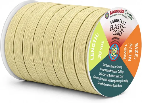 Vista 62 de Mandala Crafts 20 yardas 1/2 pulgada 0.472 in bandas elásticas beige