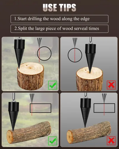Vista 6 de 6 brocas divisoras de madera, 1.772 in + 1.260 in, diseño desmontable para leña, taladros eléctricos resistentes, destornillador de cono extraíble