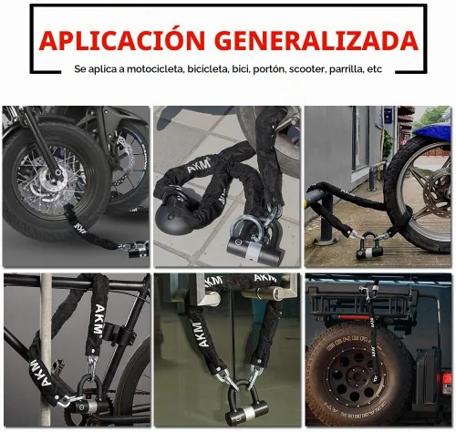 Vista 7 de Candado antirrobo AKM para bicicleta de 3 pies/90 cm de largo, candado de cadena resistente de 10 mm de espesor con 4 llaves, seguridad de 16 mm