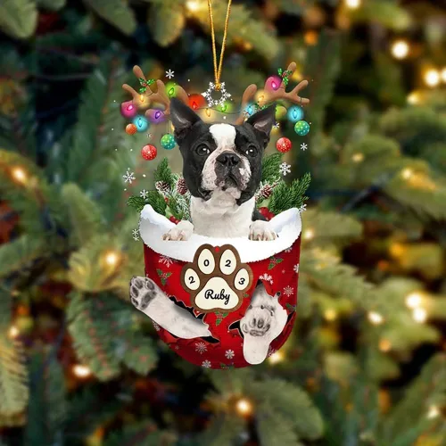 Vista 95 de Adornos personalizados de Pug cervatillo – Decoración personalizada para árbol de Navidad con patas de bolsillo de nieve