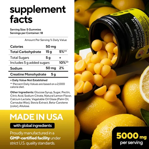 Vista 5 de VitaUp - Gomitas de monohidrato de creatina para hombres y mujeres – Creatina monohidrato fabricada en Estados Unidos para hombres 5000 mg por