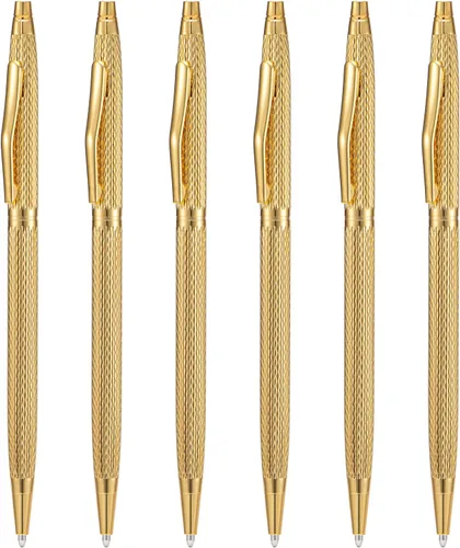 Vista 6 de Wikult 6 piezas de bolígrafos de metal fino dorado, punta media de 1mm, tinta negra de escritura suave, para negocios, oficina, profesor