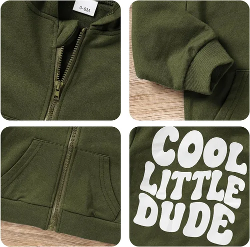 Vista 5 de ZOELNIC Ropa con capucha para bebé niño para otoño e invierno, sudadera de manga larga con estampado de letras