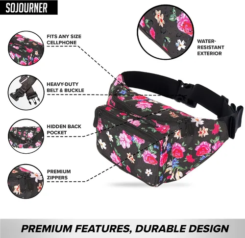 Vista 2 de SoJourner Riñonera, bolsa para la cintura con estampado y bolsas de fiesta para hombres, mujeres festivales, raves bonita bolsa para la cintura