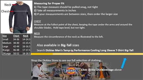 Vista 4 de Dickies Camiseta de manga larga para hombre de temperatura grande y alta