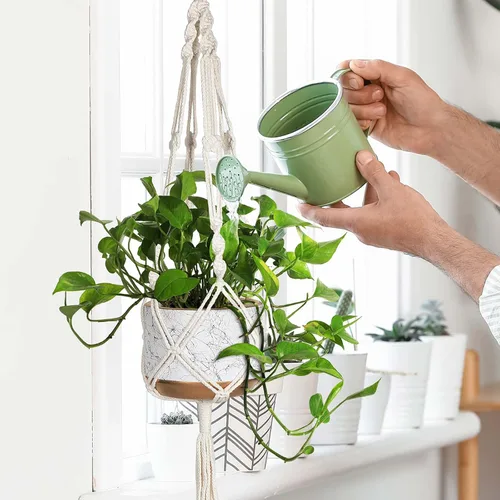 Vista 2 de MIPON - Paquete de 3 perchas de macramé para interiores con 3 ganchos, soporte para macetas colgantes para plantas, tamaños de 46"/41"/34