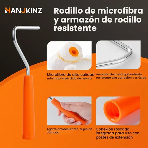 Vista 4 de Kit de rodillos de pintura, kit de 15 rodillos de pintura pequeños de 2 pulgadas con cubiertas de rodillo de pintura de microfibra, bandeja