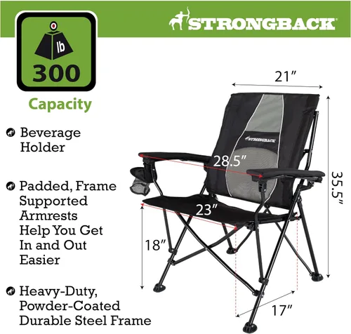 Vista 2 de STRONGBACK Elite silla plegable para campamento, césped, silla de descanso, asiento de campamento resistente para el aire libre con soporte lumbar