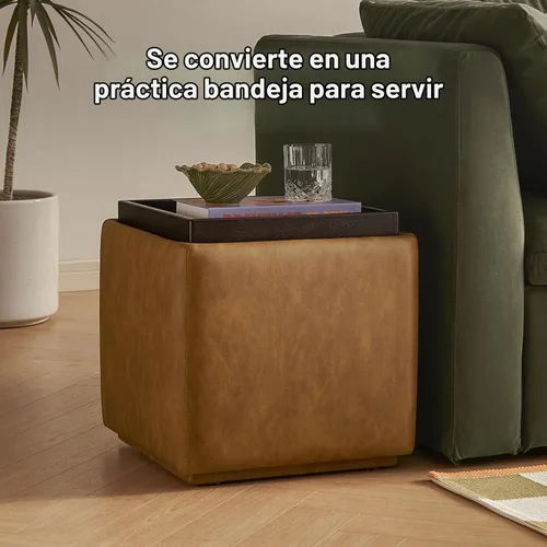 Vista 5 de mopio Levi - Otomana de almacenamiento con bandeja reversible, mesa de centro cuadrada tipo baúl moderna, otomana de taburetes tapizados