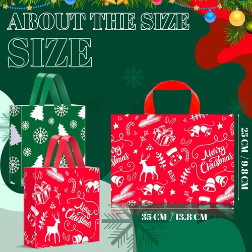 Vista 3 de Zhanmai 200 bolsas de plástico de Navidad reutilizables con asas de 10 x 13 pulgadas para suministros de fiesta de Navidad (estilo clásico)