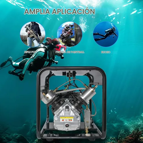 Vista 9 de TUXING Compresor Pcp de 4500 psi, compresor de aire de buceo de doble cilindro, versión de parada manual, bomba de aire de alta presión para pistola