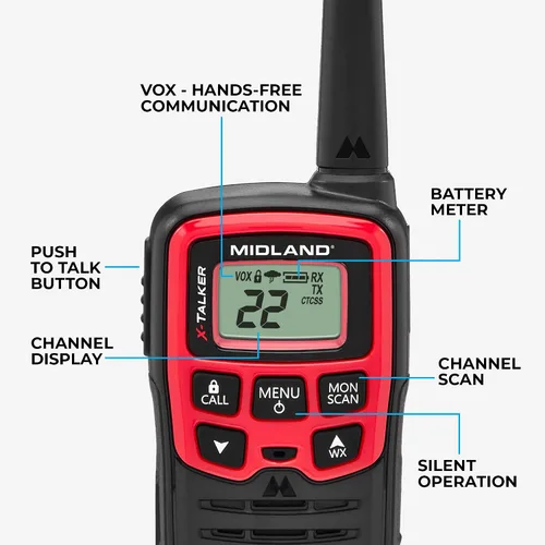 Vista 3 de Midland - X-TALKER T31VP, Walkie Talkies FRS de 22 canales - Radios bidireccionales de alcance extendido, 38 códigos de privacidad y alerta
