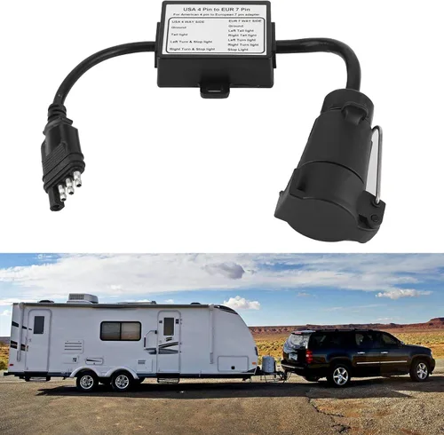 Vista 7 de Keenso Conector de enchufe de remolque, convertidor de luz del conector de remolque EE.UU. 4 Pin a EUR 7 Pin Adaptador Stop Brake Separating