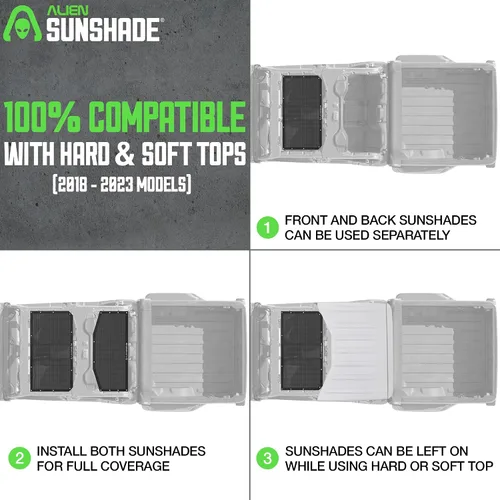 Vista 6 de Alien Sunshade Parasol para Jeep Gladiator negro (2018-2023), accesorios para Jeep Gladiator, parasol de malla delantera y trasera, parte superior