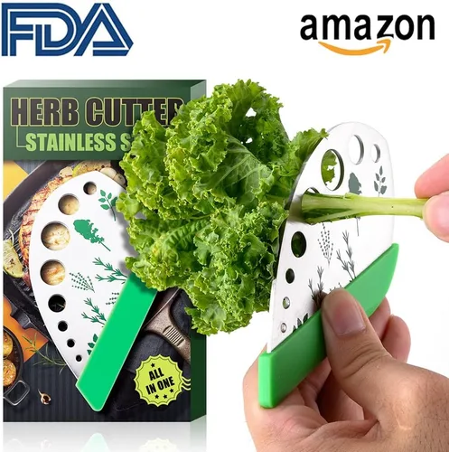 Vista 4 de Tijeras para quitar hojas de acero inoxidable Cortador de hierbas, herramienta de pelado, gadget de cocina vegetal, soporte protector