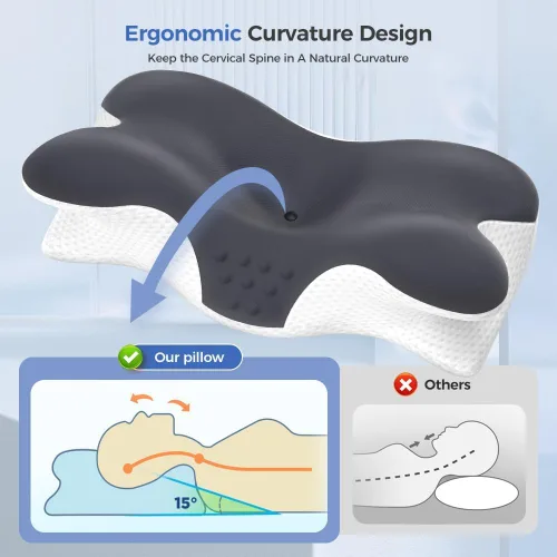 Vista 7 de Almohada cervical para aliviar el dolor de cuello, almohada cervical de espuma viscoelástica para dormir, almohada ortopédica de apoyo